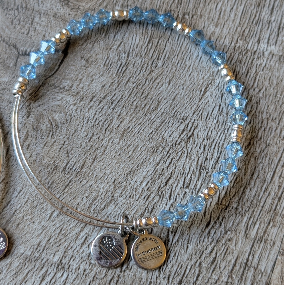 Alex And Ani Swarovski Blue Lotus Set Of 3  Silver Bangle Bracelets A18SETBL - Picture 4 of 5